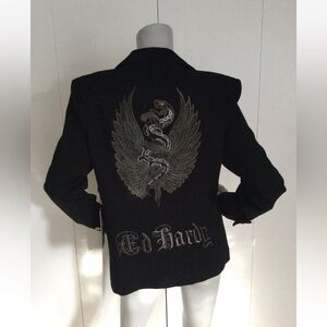 Ed Hardy Black Blazer with Winged Snake Design Size M